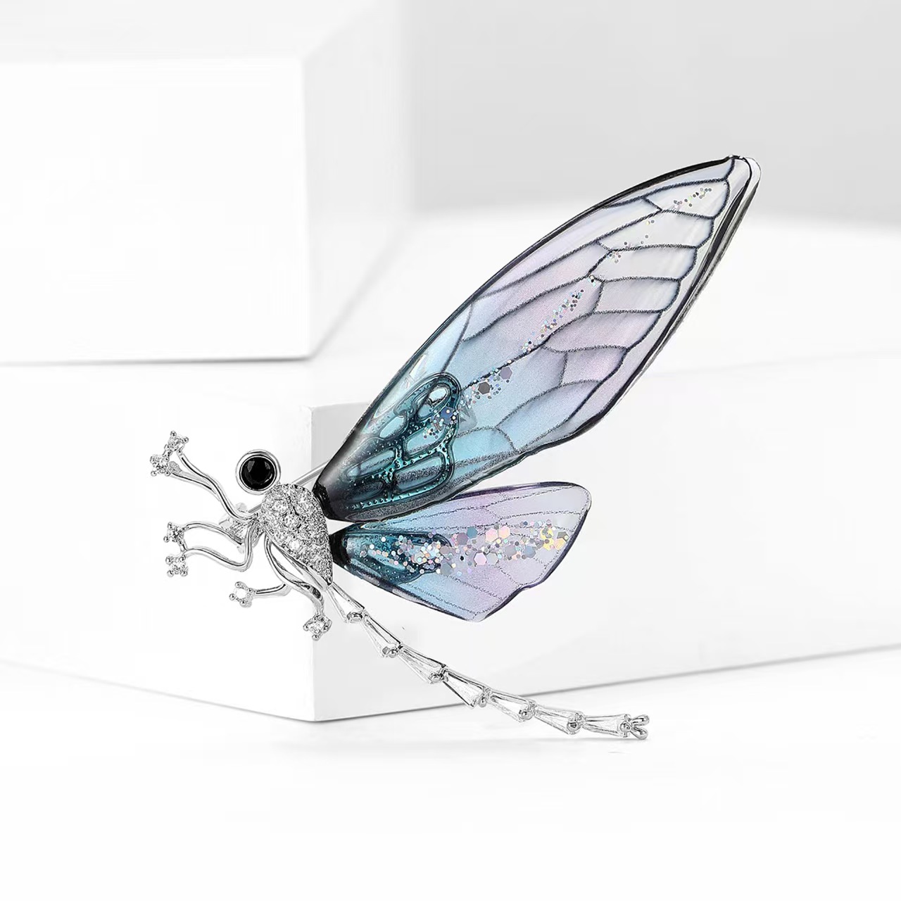 新款高档奢华铜锆石蜻蜓胸针高档百搭女士西装开衫胸花饰品别针详情2