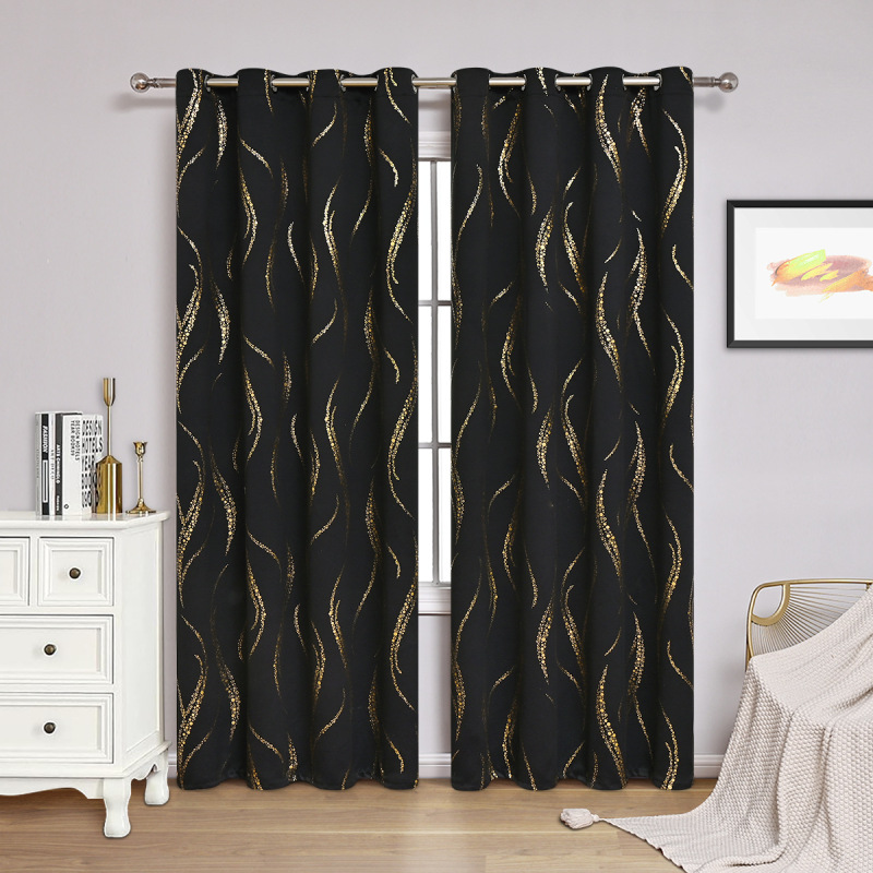 现代简约烫金流光烟雨家居装饰客厅卧室窗帘成品电商批发外贸窗帘132*160