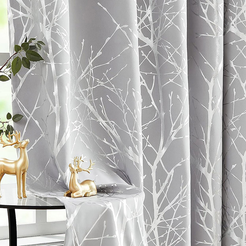 Cross-border double-sided matte blackout fabric with gold and silver embossing, branch blackout curtains for living rooms, bedrooms and dining rooms, specially supplied for export, W137x183 cm Specification image