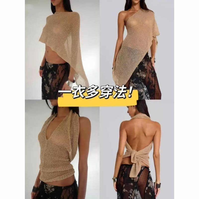 American-style shawl, hot girl, off-the-shoulder sun-protective knitted sweater, women's summer outerwear, thin smock, loose and lazy cape top Application Scenario