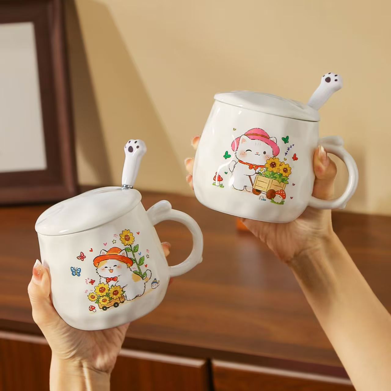 Sunflower Cat Star Cup Christmas Nordic Ceramic Cup, Ceramic Cup, Ceramic Cup, Ceramic Christmas Nordic Ceramic Cup, New Ceramic Mug, Ceramic Lid Cup, Ceramic spoon Cup Specification image