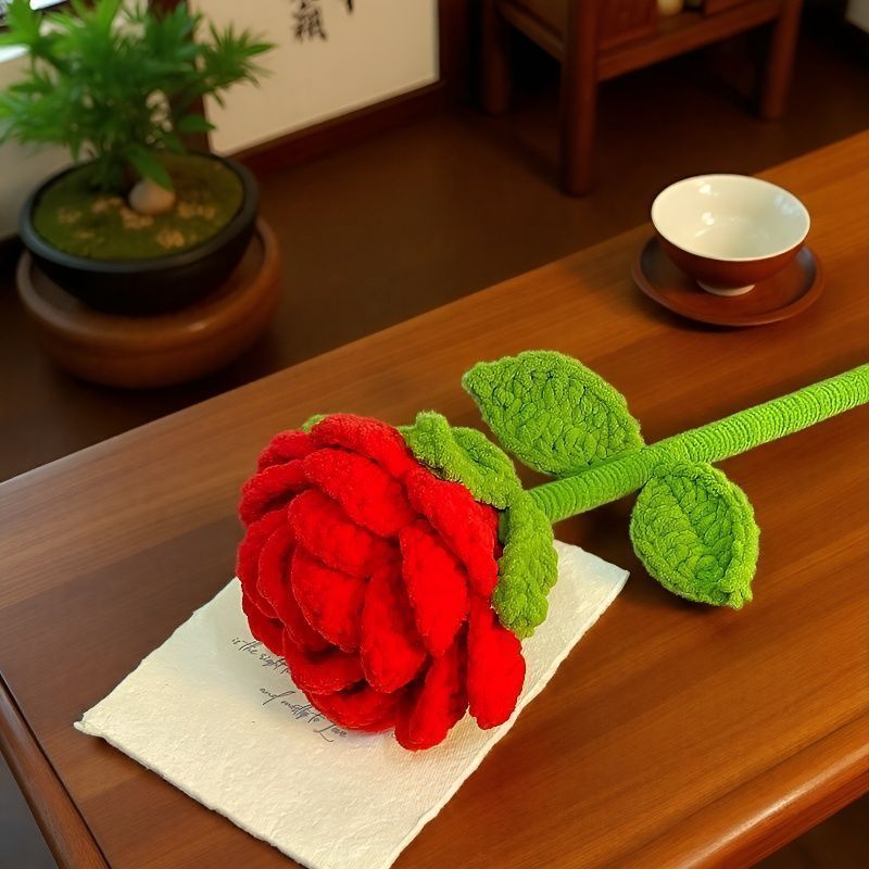 巨型手工钩织红玫瑰 冰条线超大编织玫瑰花 永不凋谢永生花 情人节告白求婚送女友礼物