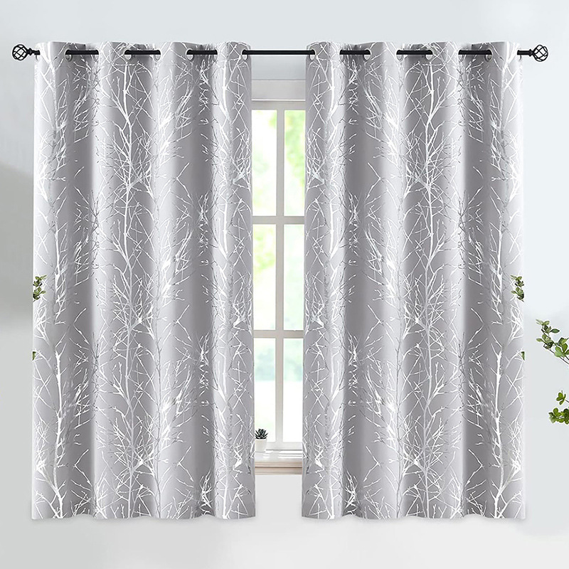 跨境双面无光遮光布烫金烫银树枝客厅卧室餐厅遮光窗帘外贸专供W137x183 cm