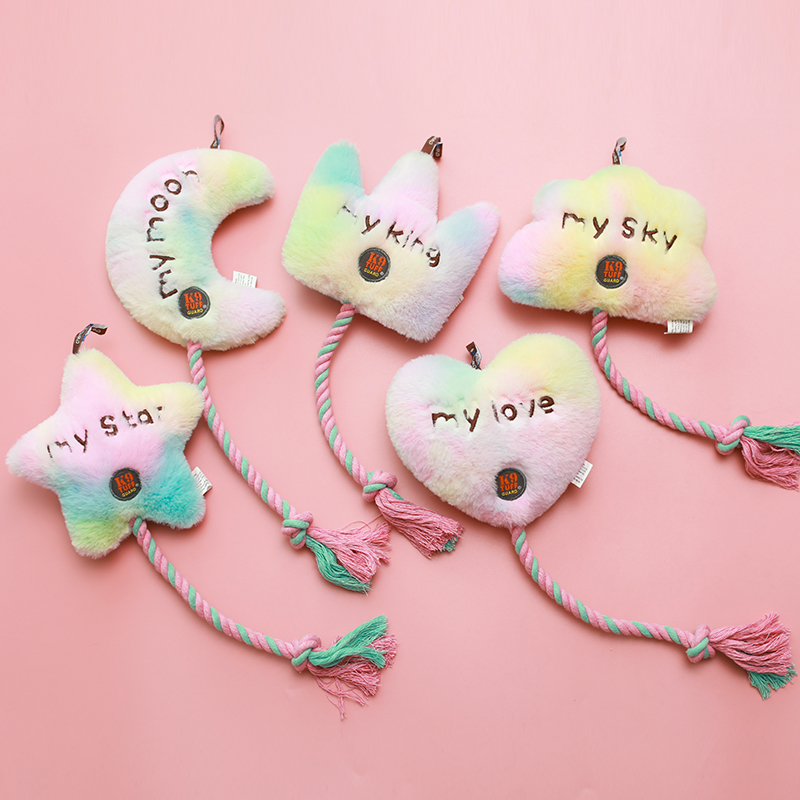 Star and Moon color gradient dog plush toys, dog bite resistant pet toys Dream series