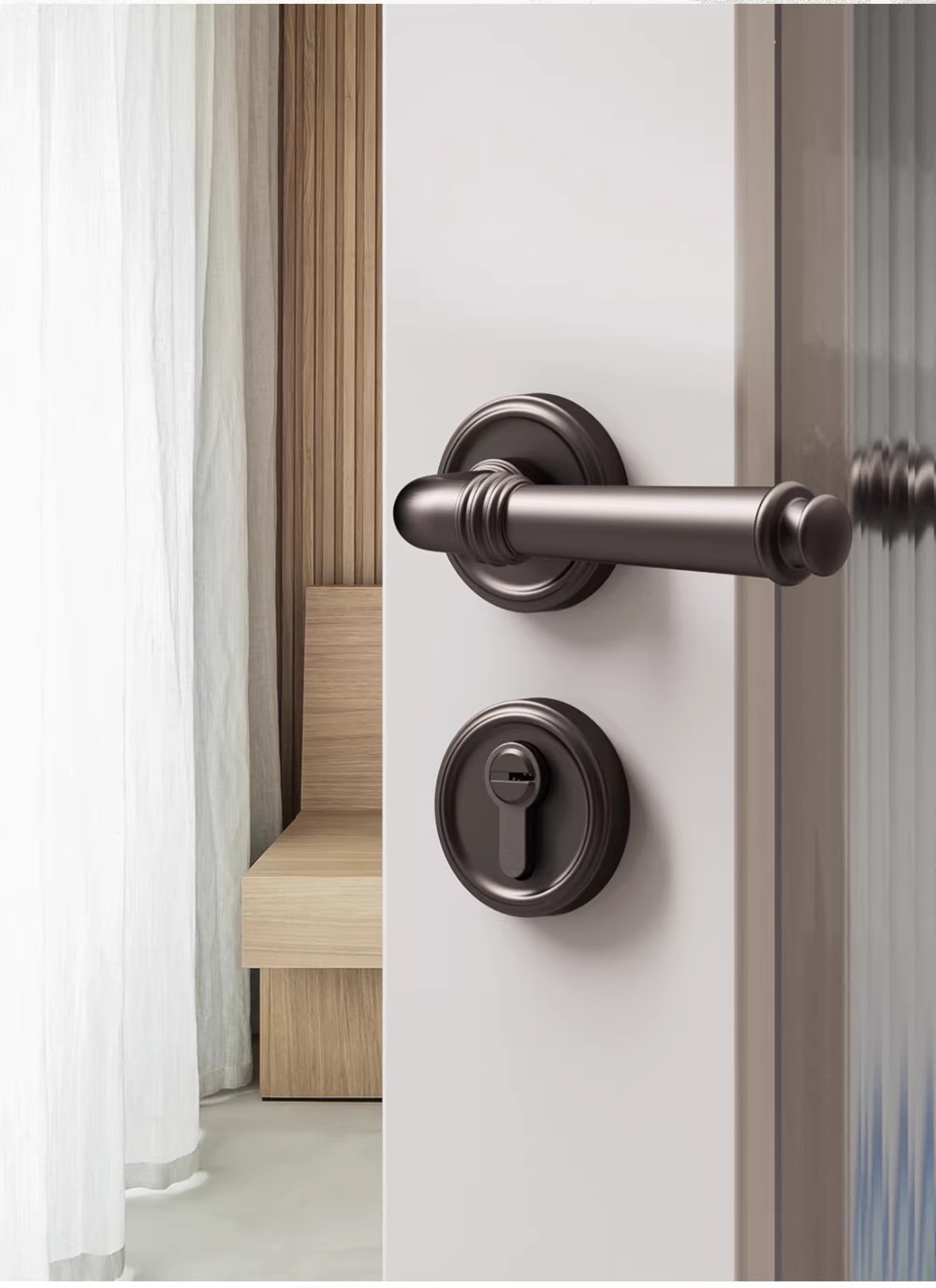 Haobao door locks: Bedroom magnetic silent door locks, interior door locks, household solid wood doors, bathroom split door handles, grey pic 6
