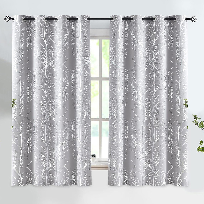 Cross-border double-sided matte blackout fabric with gold and silver embossing, branch blackout curtains for living rooms, bedrooms and dining rooms, specially supplied for export, W137x183 cm Item Picture