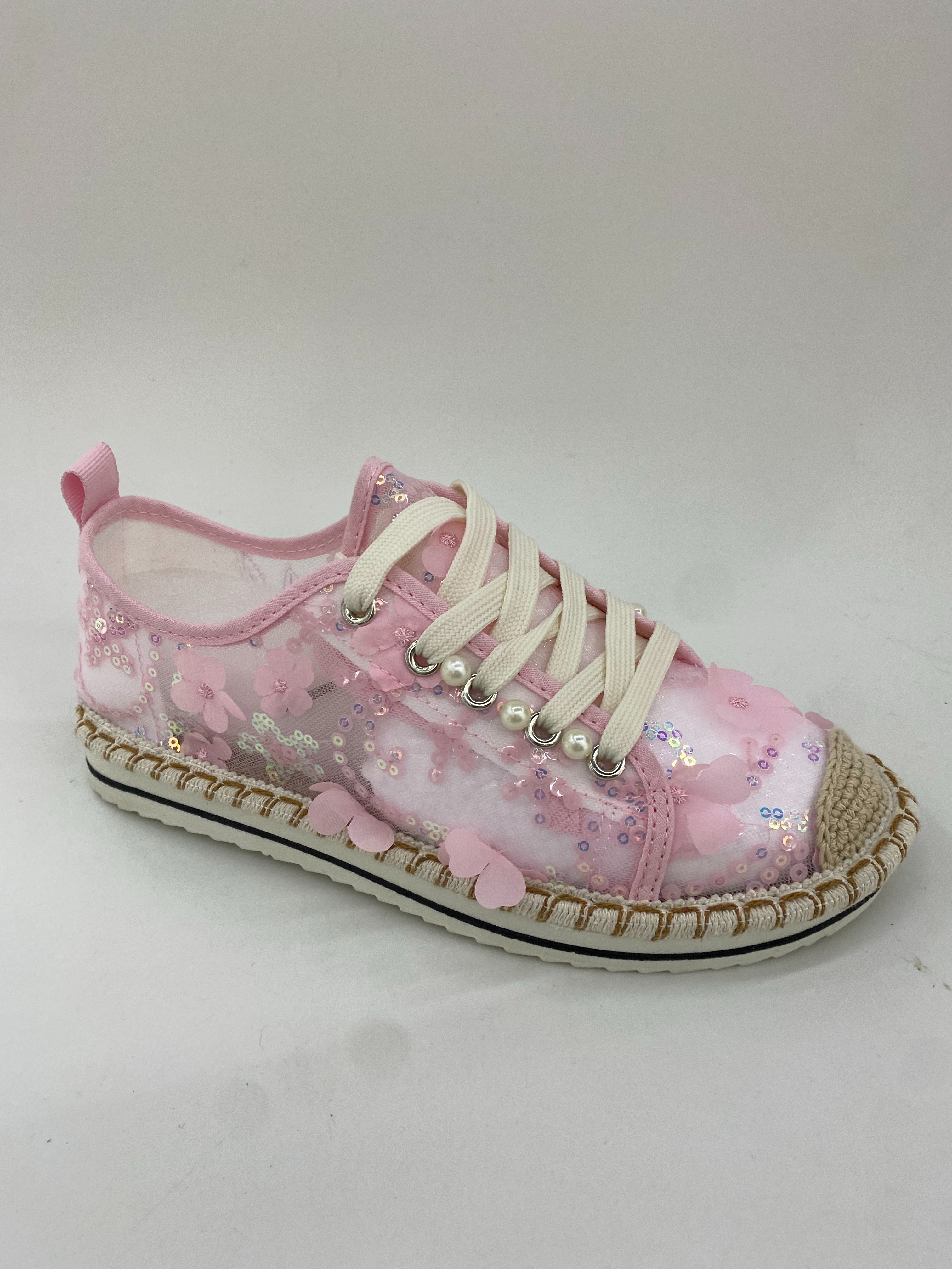 Pink flower-decorated women's summer casual shopping shoes full figure
