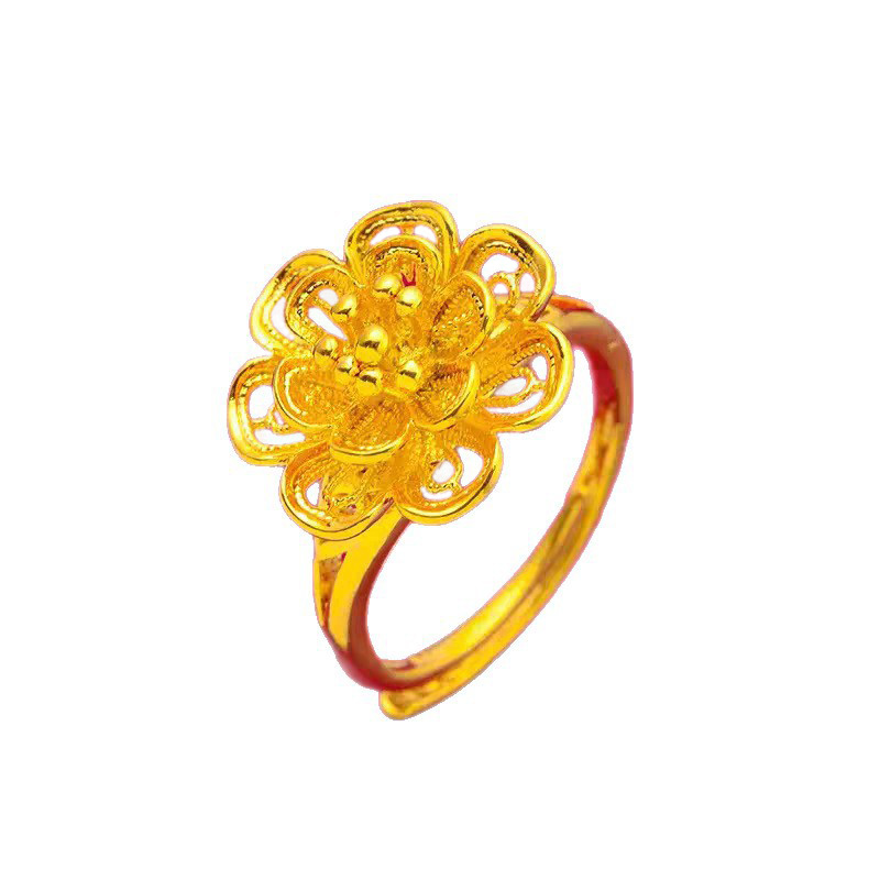 Live-streaming supply ring: Golden prosperity and blooming flower hollowed-out ring, fashionable and elegant wedding ring with adjustable opening, gift Item Picture