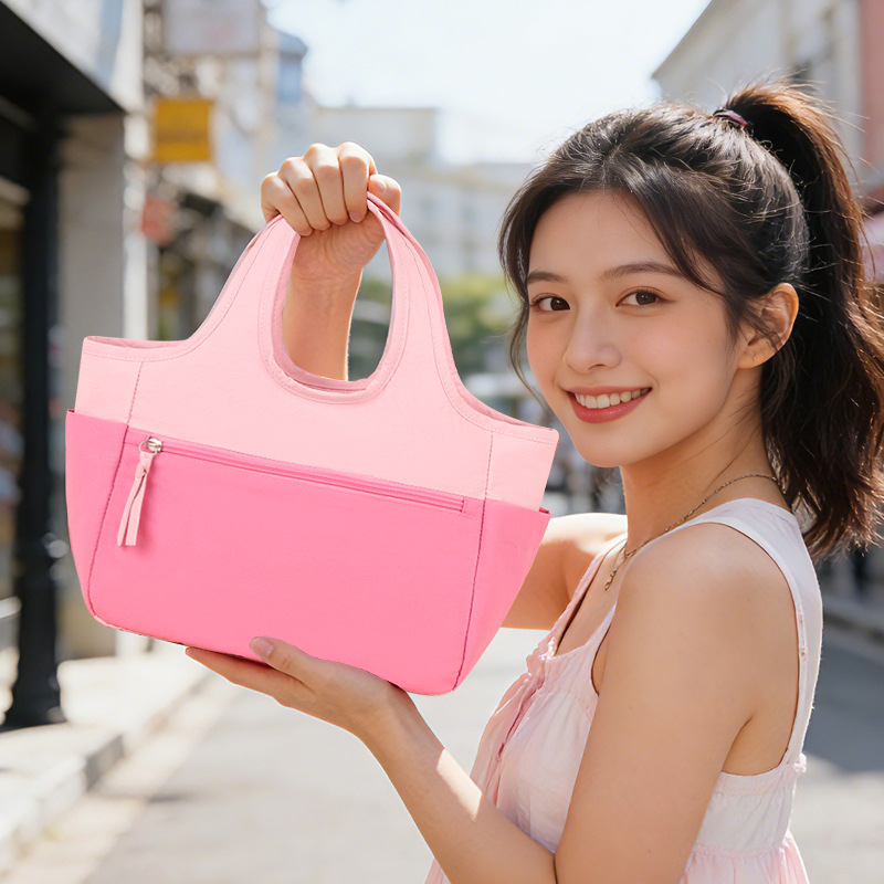 New color-blocked handbags, fashionable tote bags, large-capacity small bags for going out, storage bags, hand-carry bags, student travel detail image 15