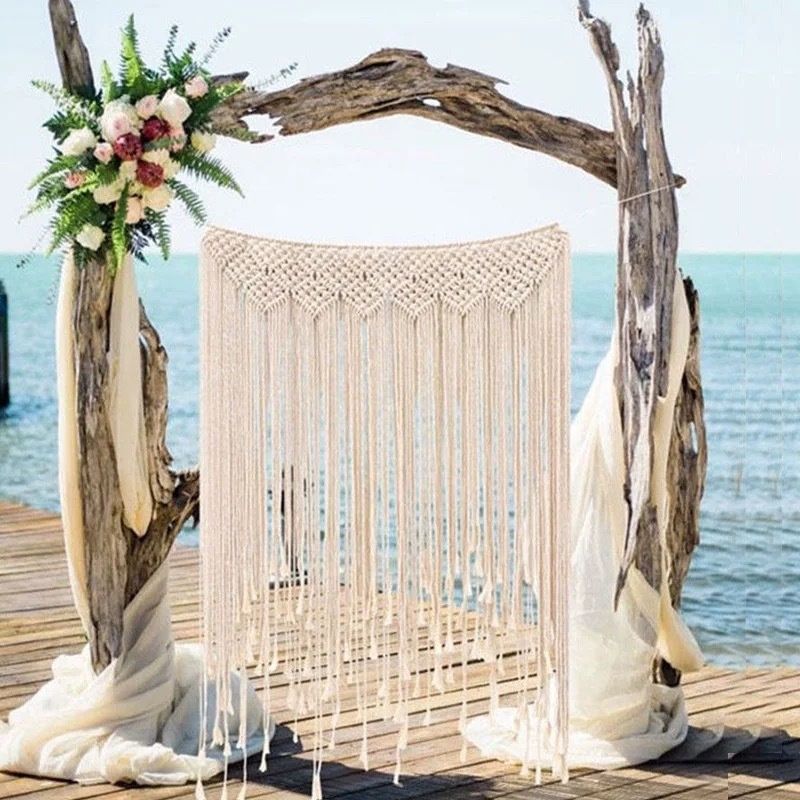 This Nordic Bohemian hand-woven tapestry features exquisite geometric patterns crafted from natural cotton threads. The flowing tassels are lively and elegant, making it suitable for bedroom headboards, living rooms, and soft furnishings in homestays pic 1
