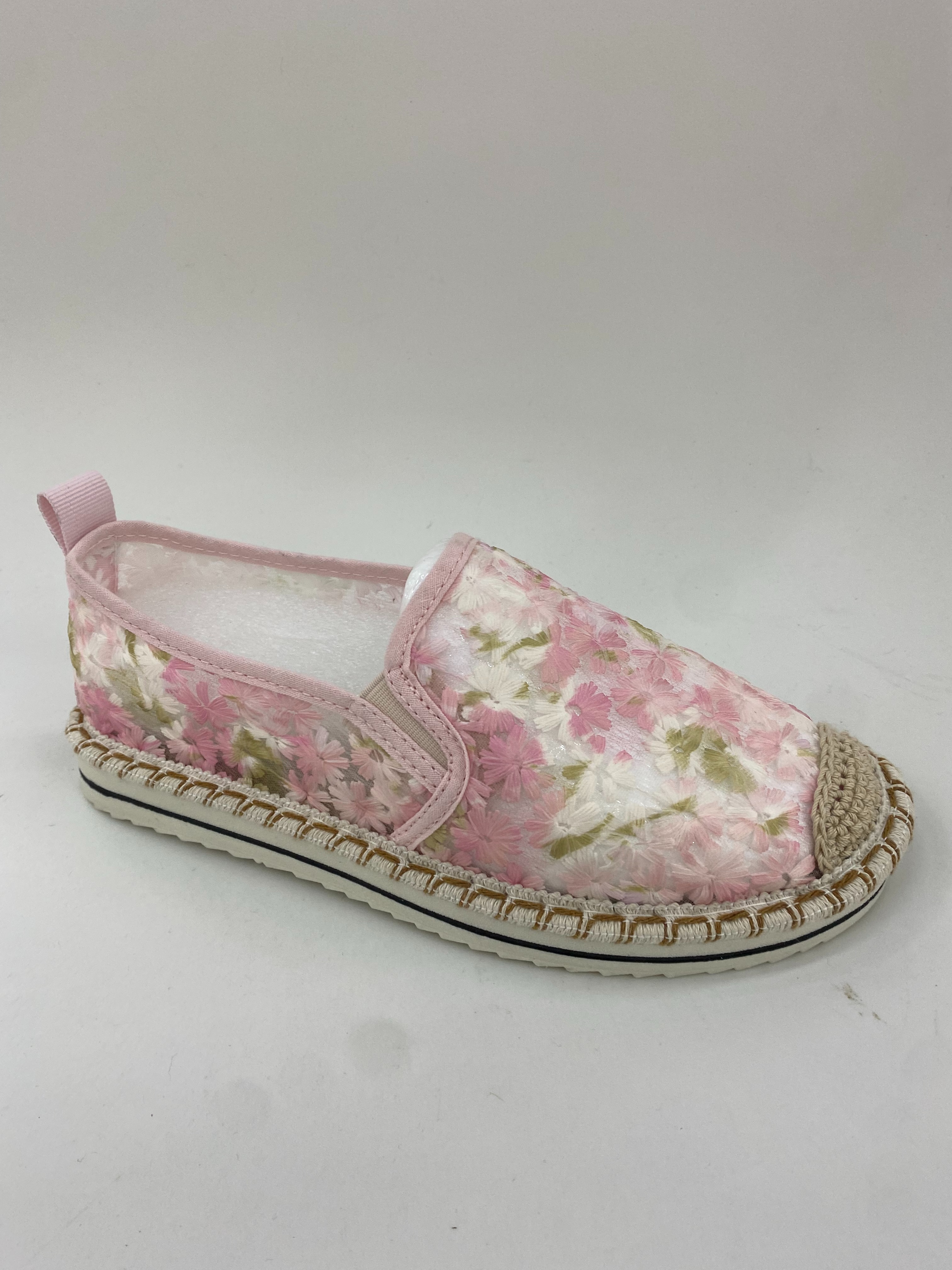 McQueen pink floral pattern De Xun shoes for women, white thick-soled casual board shoes full figure