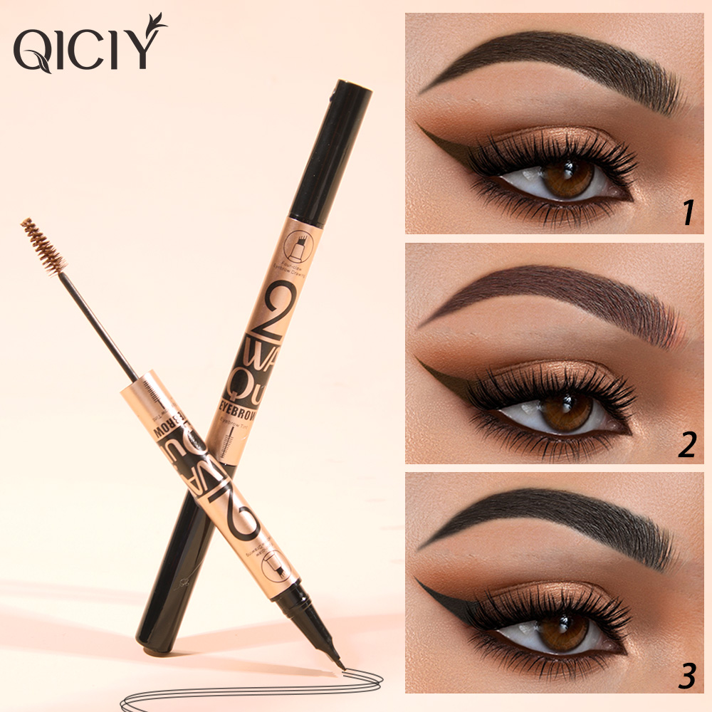 QICIY 4 brocas lápiz teñido cejas crema 2 en 1 rápido secado a prueba de agua soporte de maquillaje cejas salvajes fijación duradera Specification image