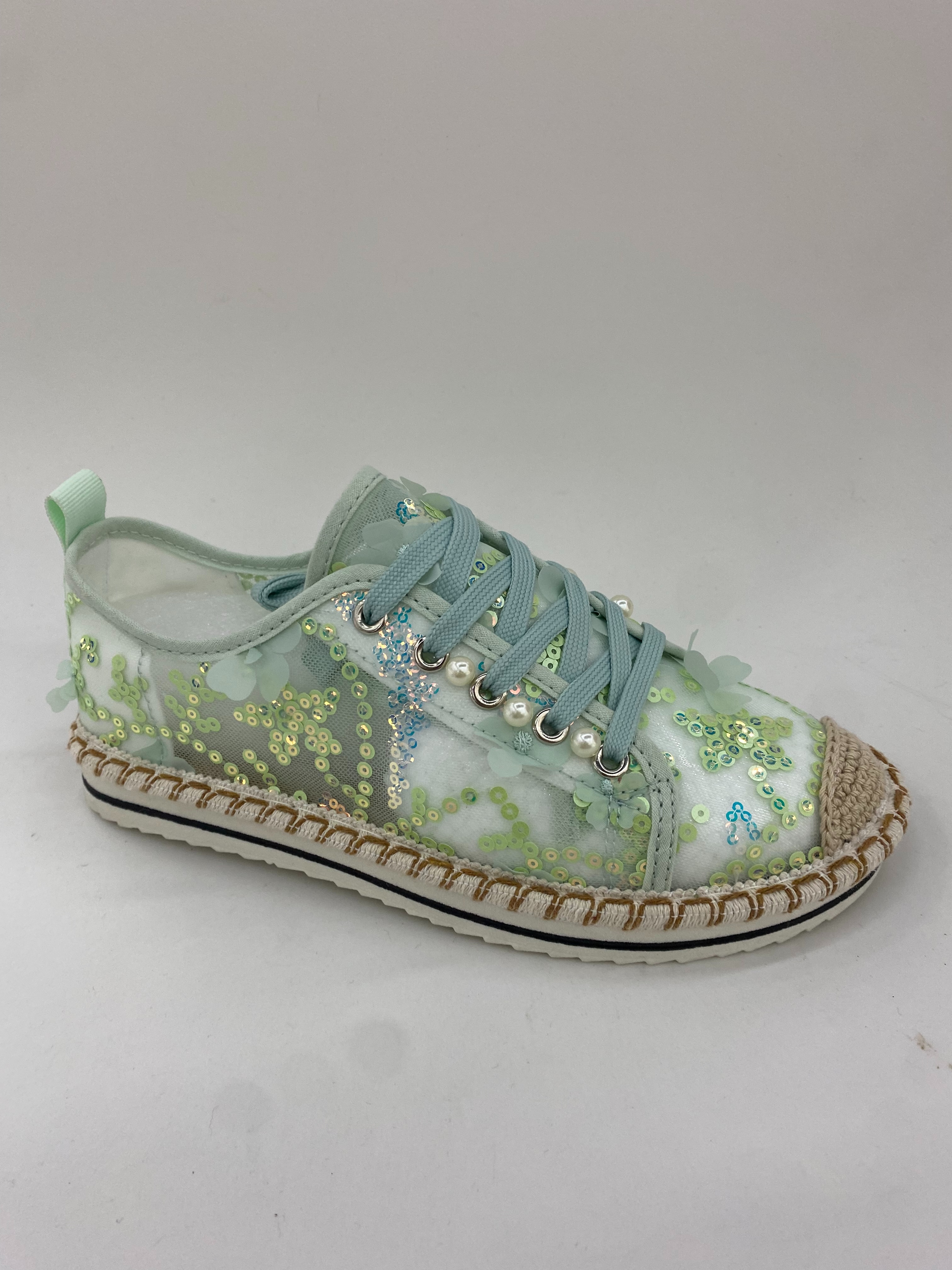 Light green sequined casual shoes for women's summer casual shoes full figure