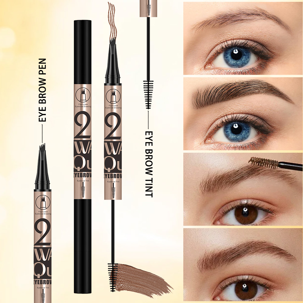 QICIY 4 brocas lápiz teñido cejas crema 2 en 1 rápido secado a prueba de agua soporte de maquillaje cejas salvajes fijación duradera