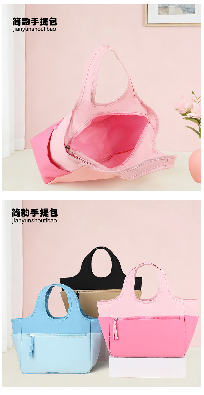 New color-blocked handbags, fashionable tote bags, large-capacity small bags for going out, storage bags, hand-carry bags, student travel detail image 5