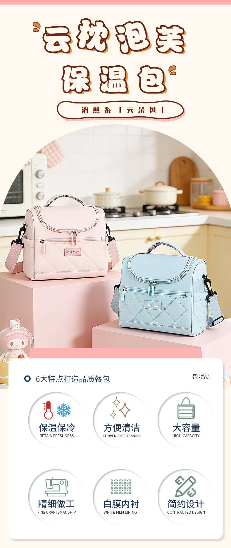 New cross-border large-capacity insulated bag for work, lunch box, ice bag, fashionable and simple single-shoulder insulated lunch box bag detail image 17