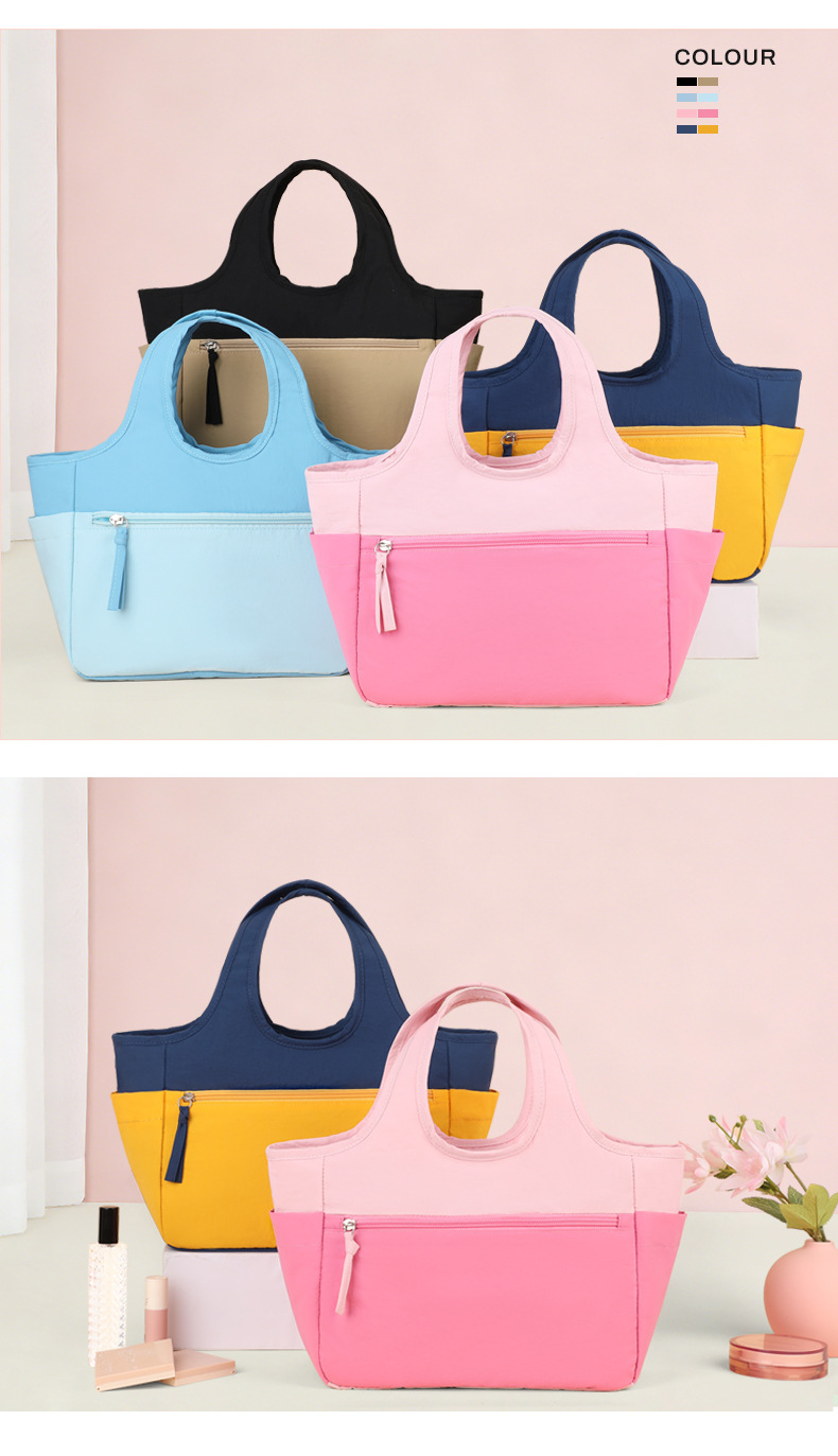 New color-blocked handbags, fashionable tote bags, large-capacity small bags for going out, storage bags, hand-carry bags, student travel detail image 10