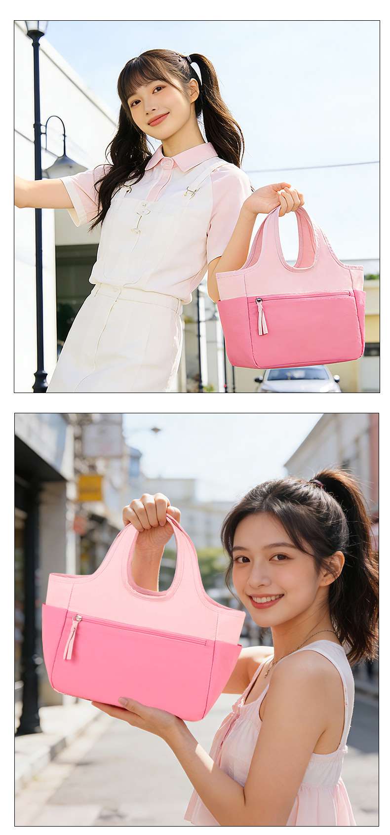 New color-blocked handbags, fashionable tote bags, large-capacity small bags for going out, storage bags, hand-carry bags, student travel detail image 7