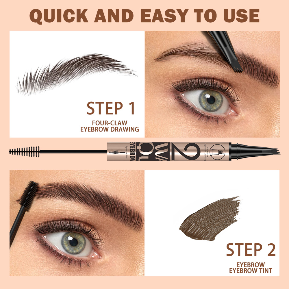 QICIY 4 brocas lápiz teñido cejas crema 2 en 1 rápido secado a prueba de agua soporte de maquillaje cejas salvajes fijación duradera details Picture