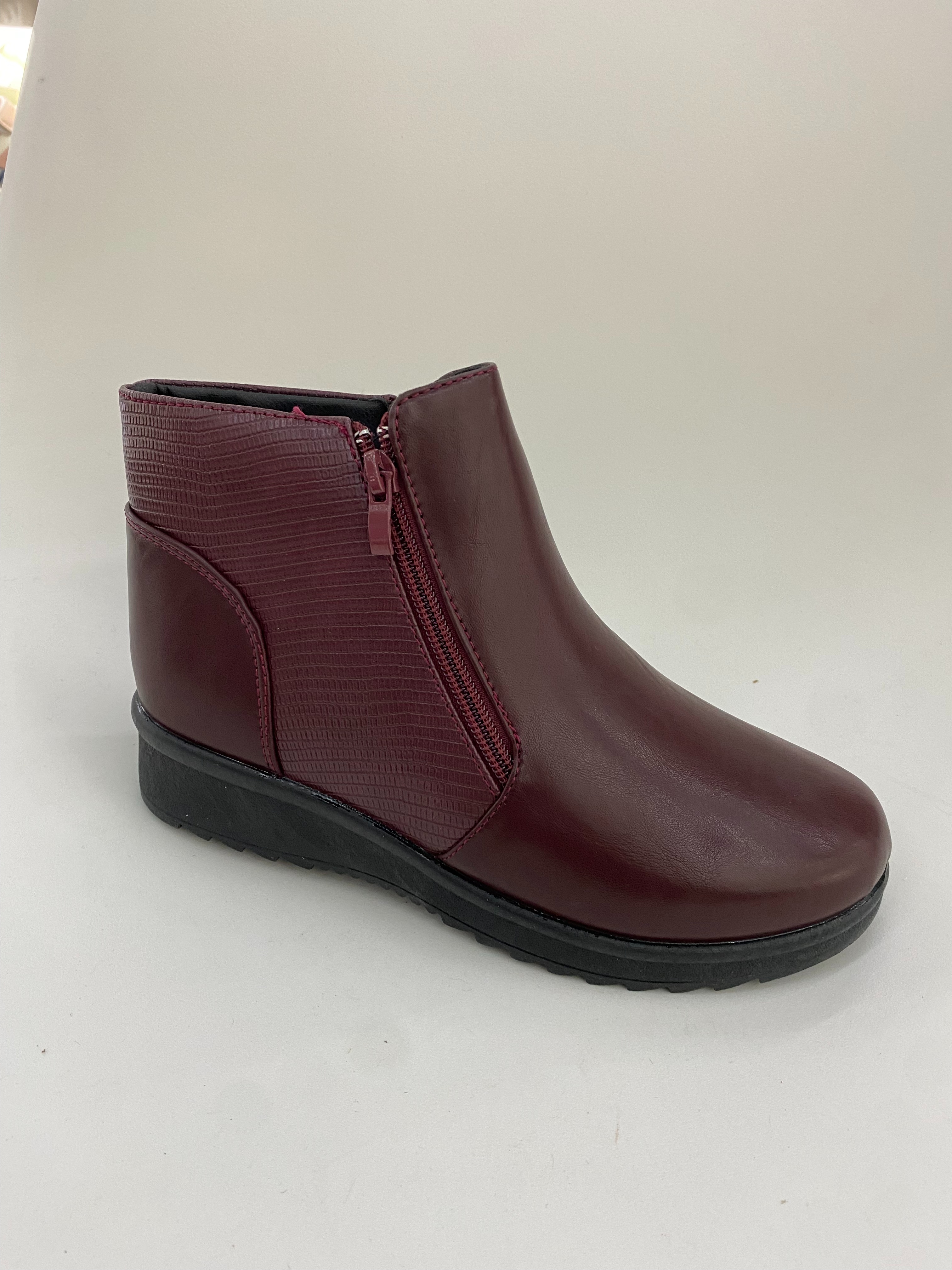 Wine red design-sense women's knitted ankle boots for life and work full figure