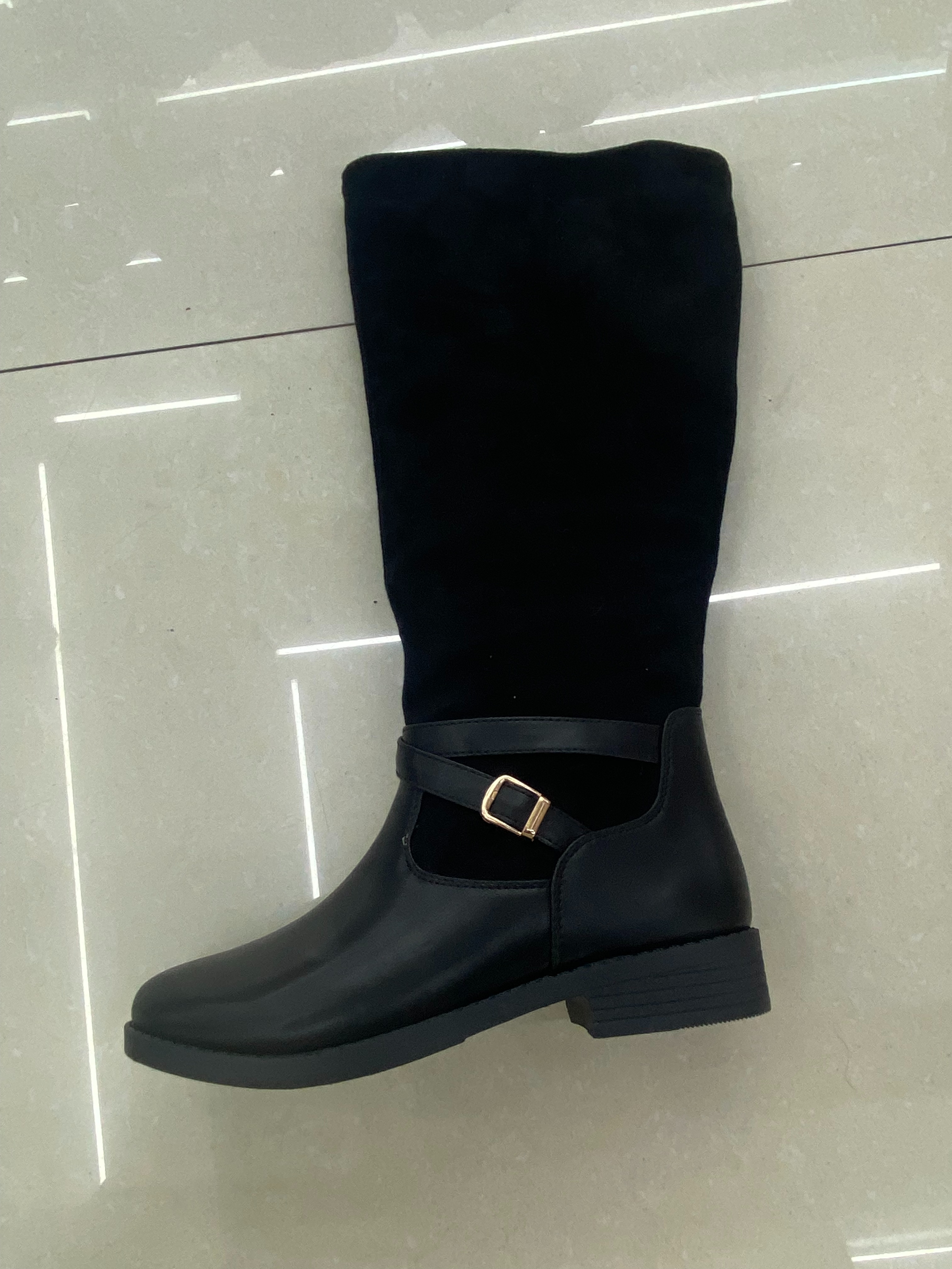 Black long thigh-high boots for women, fashionable and stylish work knitted boots for women full figure