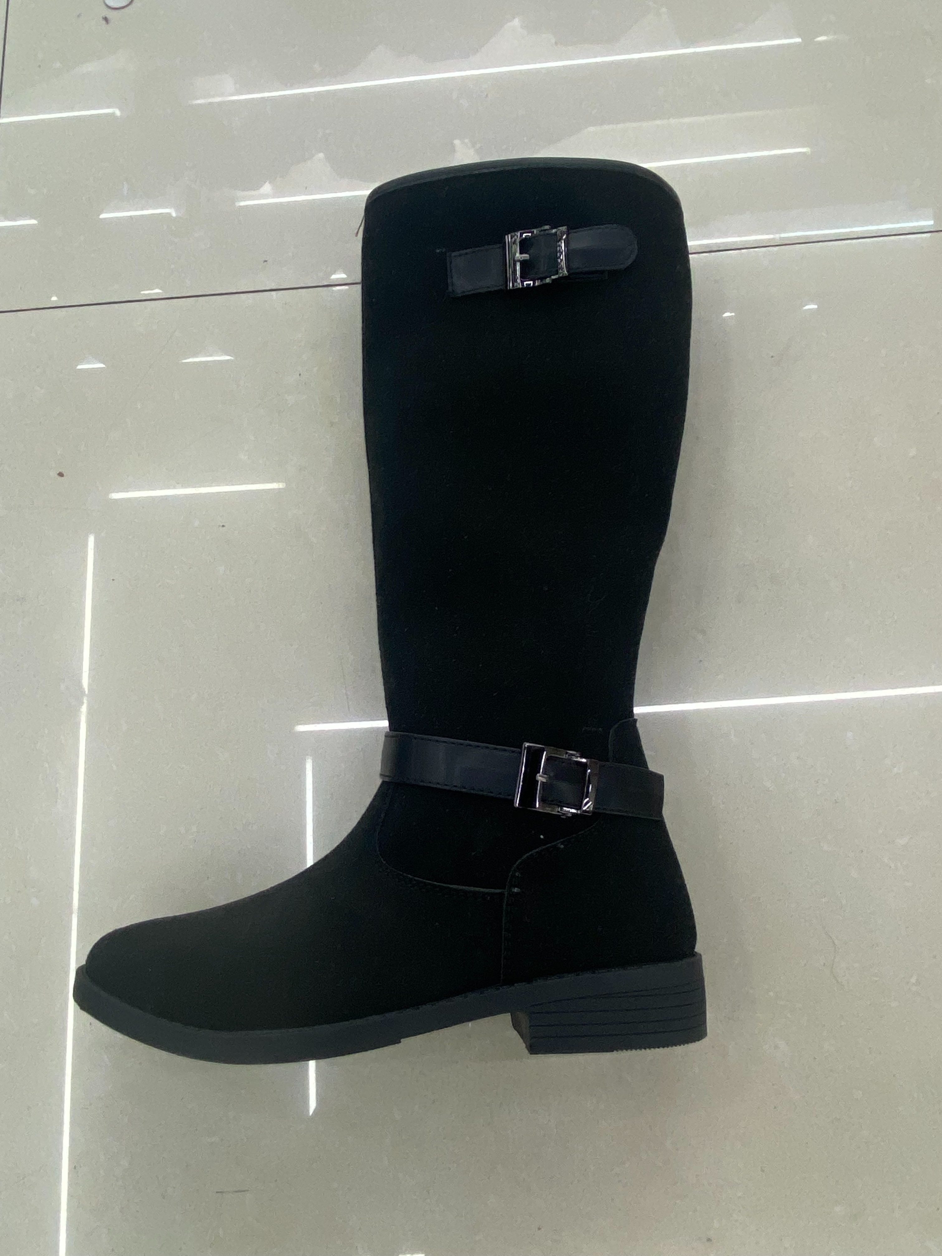 Black over-the-knee design women's shoes and mid-waist knitted long boots make you look taller full figure