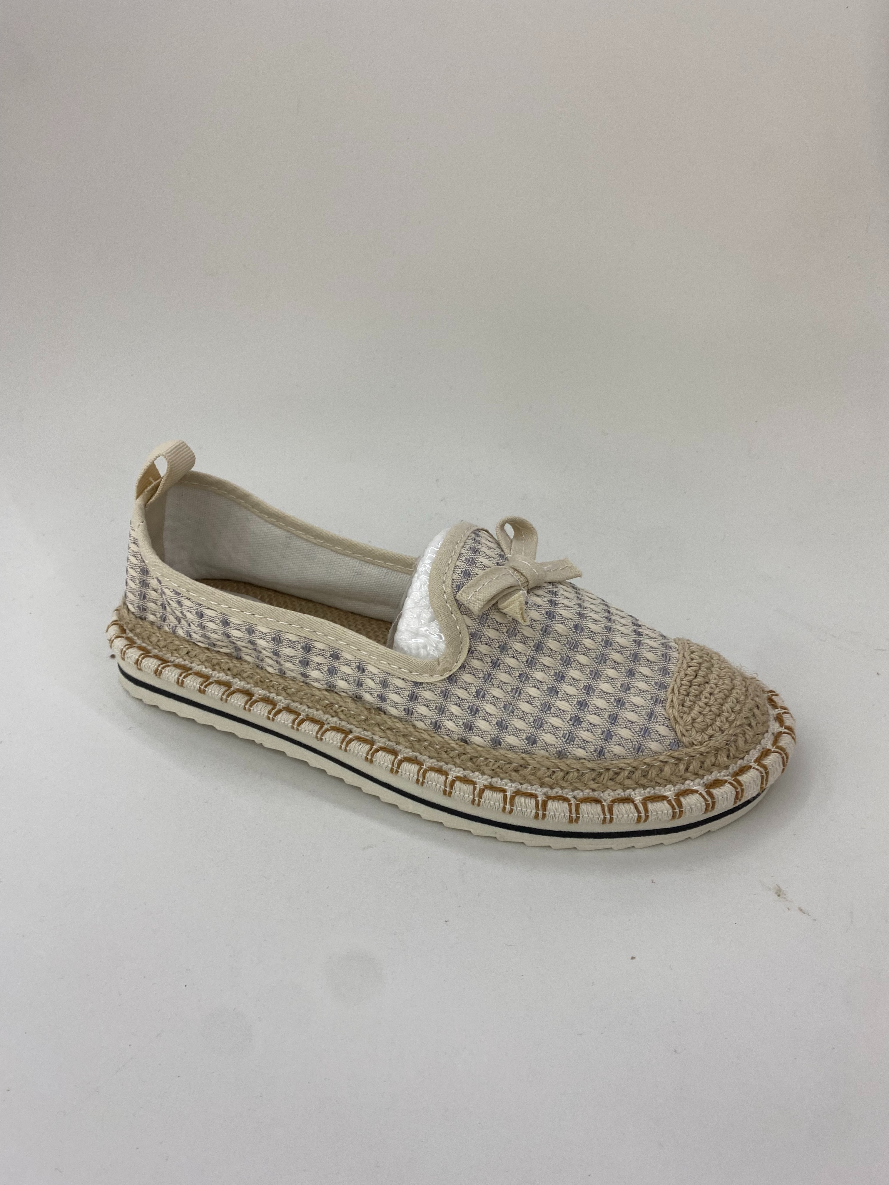 McQueen Training women's single shoes with woven upper, light-colored hemp rope shoes, casual board shoes, and bow decoration full figure