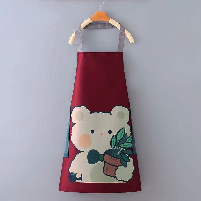 A fresh and fashionable cartoon bear apron for home kitchen, waterproof and oil-proof, cute for cooking, can be used to wipe hands, and worn around the neck and waist