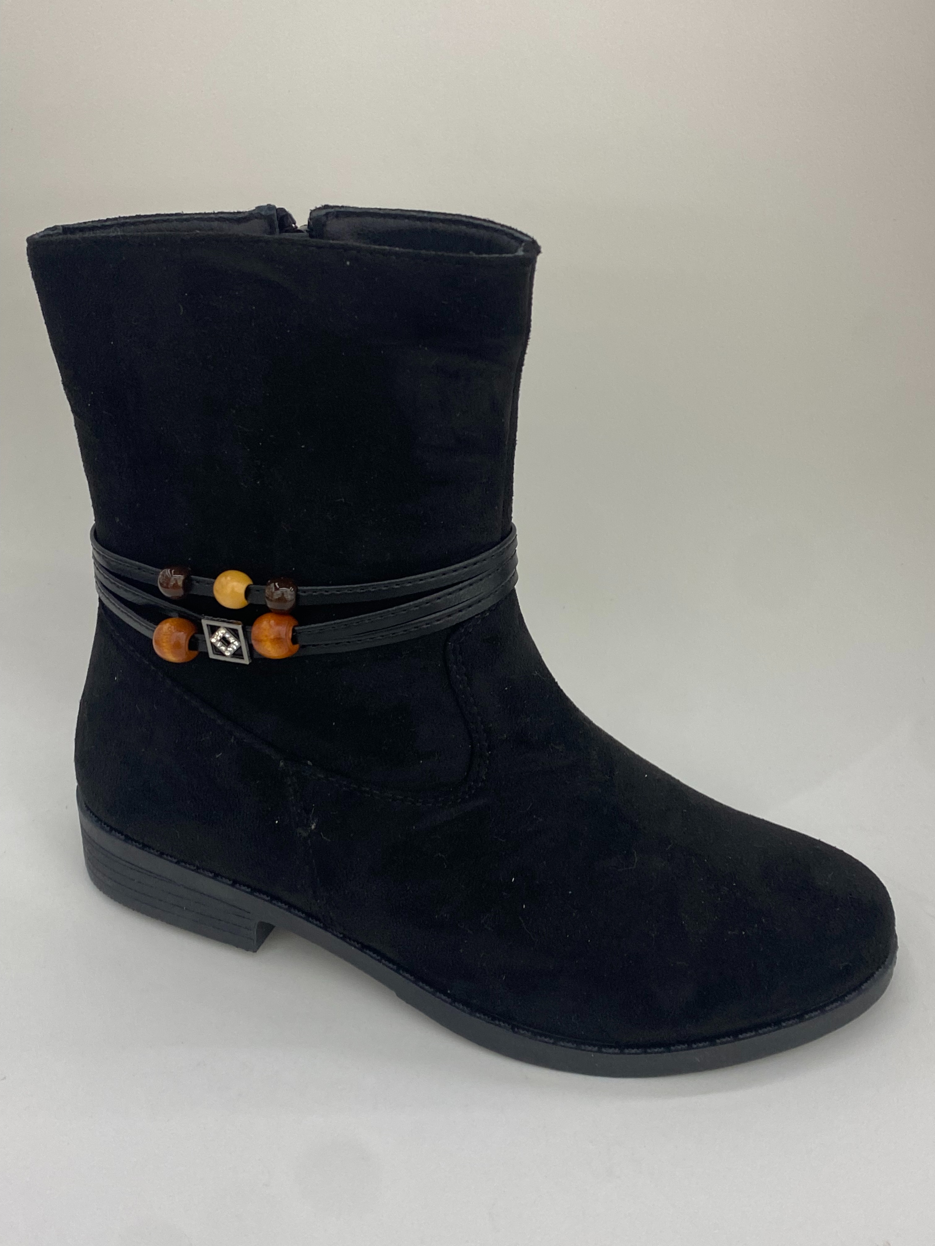 Black suede over-the-knee women's shoes with a design sense and decorative beaded chain knitted ankle boots full figure