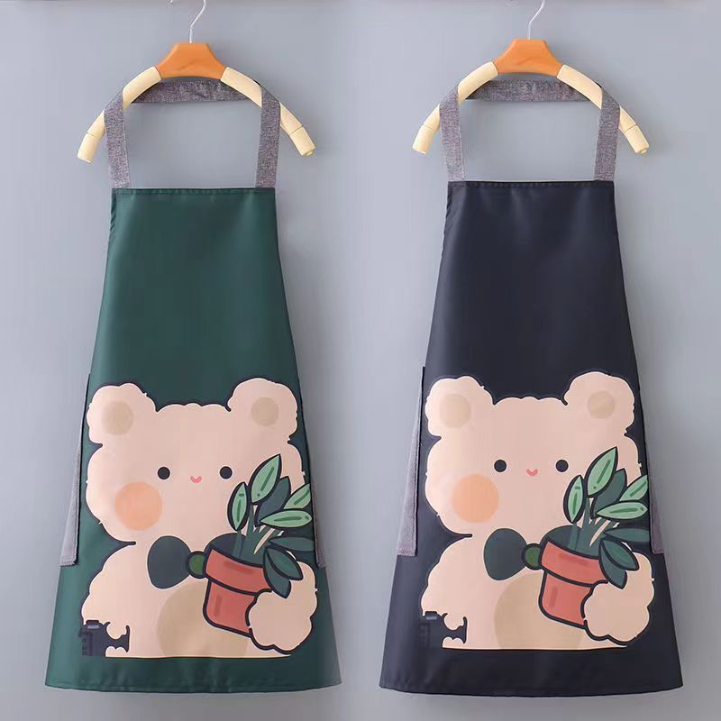 A fresh and fashionable cartoon bear apron for home kitchen, waterproof and oil-proof, cute for cooking, can be used to wipe hands, and worn around the neck and waist pic 7