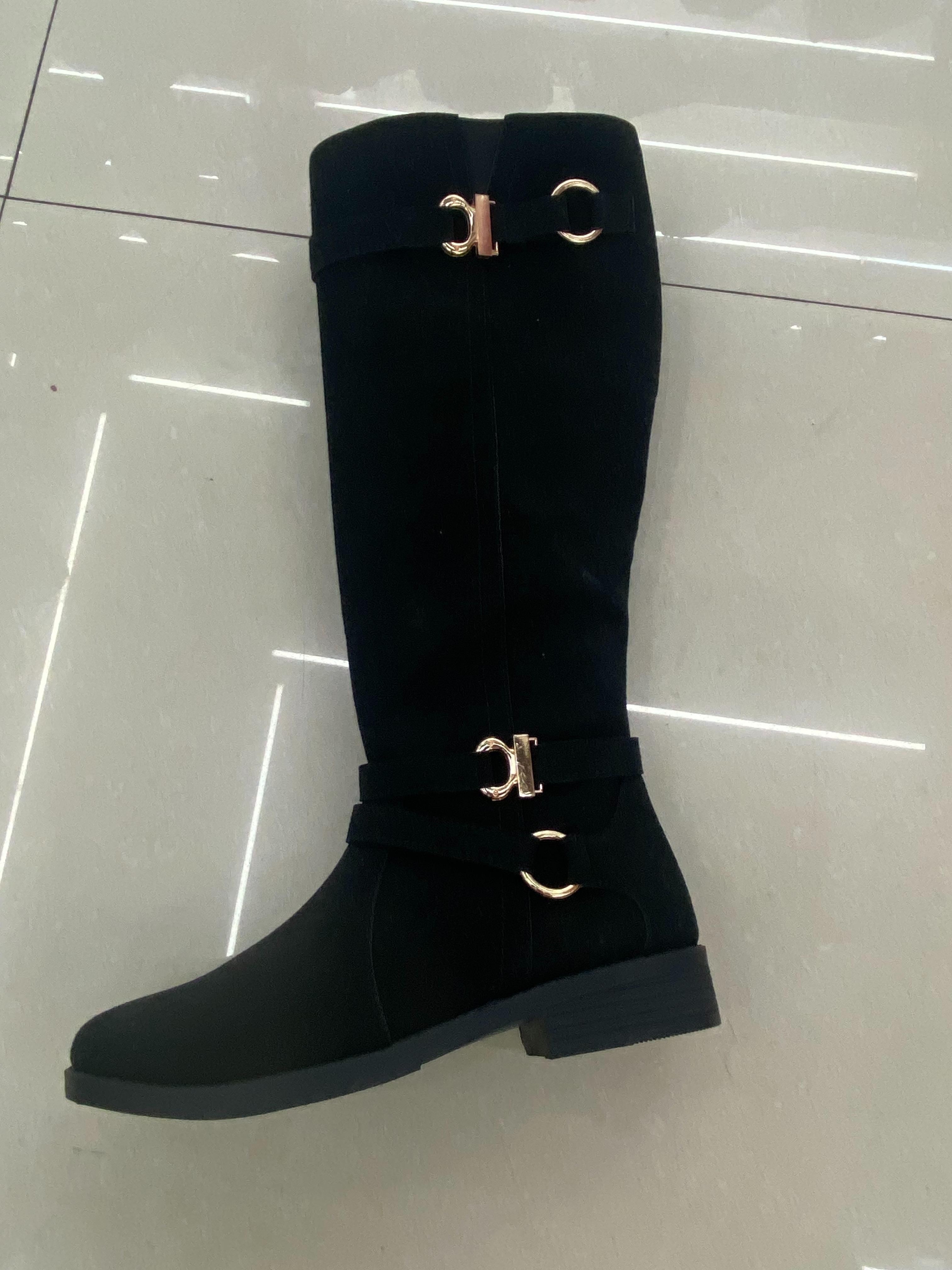 Black over-the-knee design women's mid-waist knitted work and life slimming long boots full figure