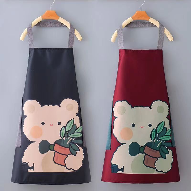 A fresh and fashionable cartoon bear apron for home kitchen, waterproof and oil-proof, cute for cooking, can be used to wipe hands, and worn around the neck and waist pic 6