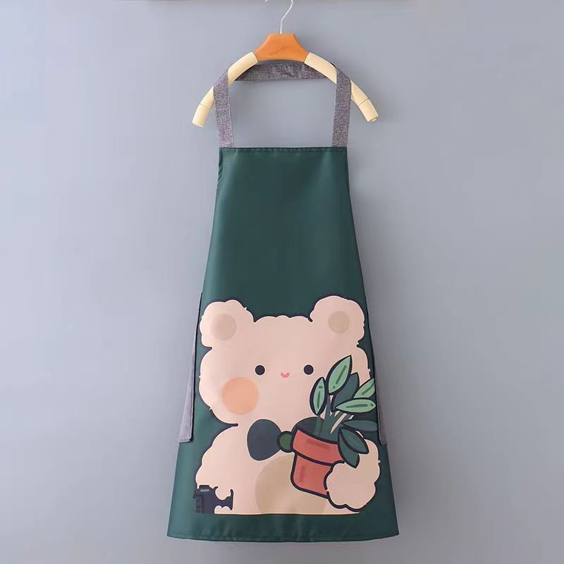A fresh and fashionable cartoon bear apron for home kitchen, waterproof and oil-proof, cute for cooking, can be used to wipe hands, and worn around the neck and waist details Picture