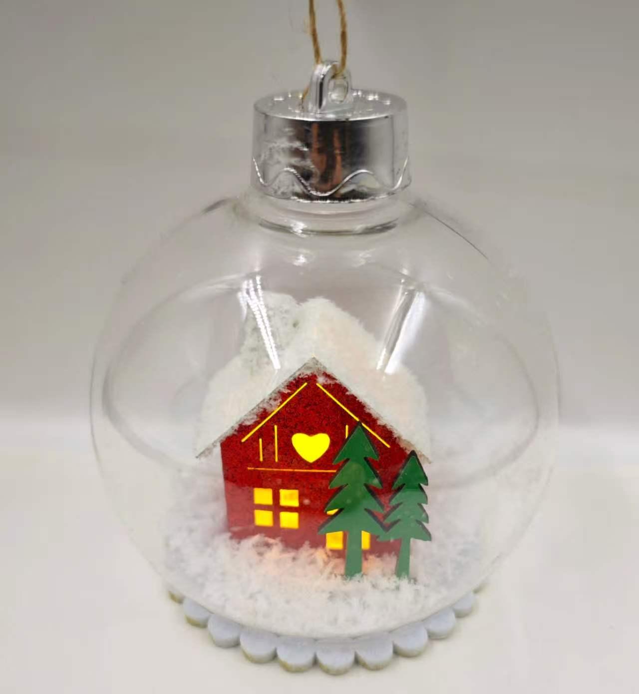 A 10CM plastic transparent snow scene Christmas ball with a light pic 1