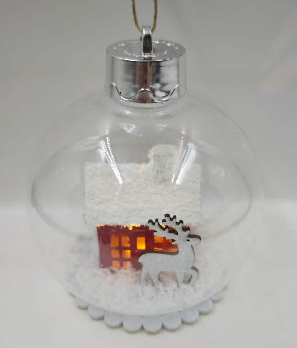 A 10CM plastic transparent snow scene Christmas ball with a light pic 2