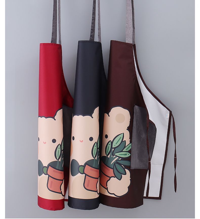 A fresh and fashionable cartoon bear apron for home kitchen, waterproof and oil-proof, cute for cooking, can be used to wipe hands, and worn around the neck and waist pic 18