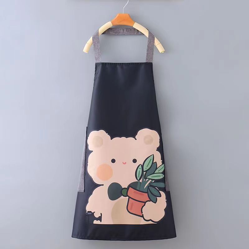 A fresh and fashionable cartoon bear apron for home kitchen, waterproof and oil-proof, cute for cooking, can be used to wipe hands, and worn around the neck and waist Specification image
