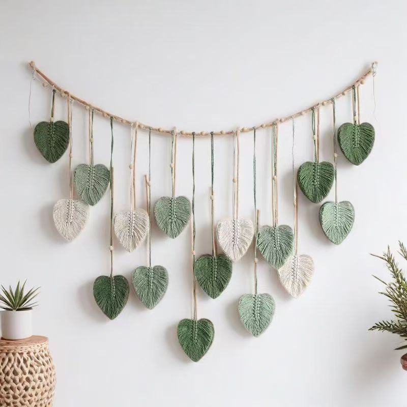 Nordic-style leaf tapestries hand-woven for wall decoration in the bedroom of a homestay, with a fresh and rural style Application Scenario
