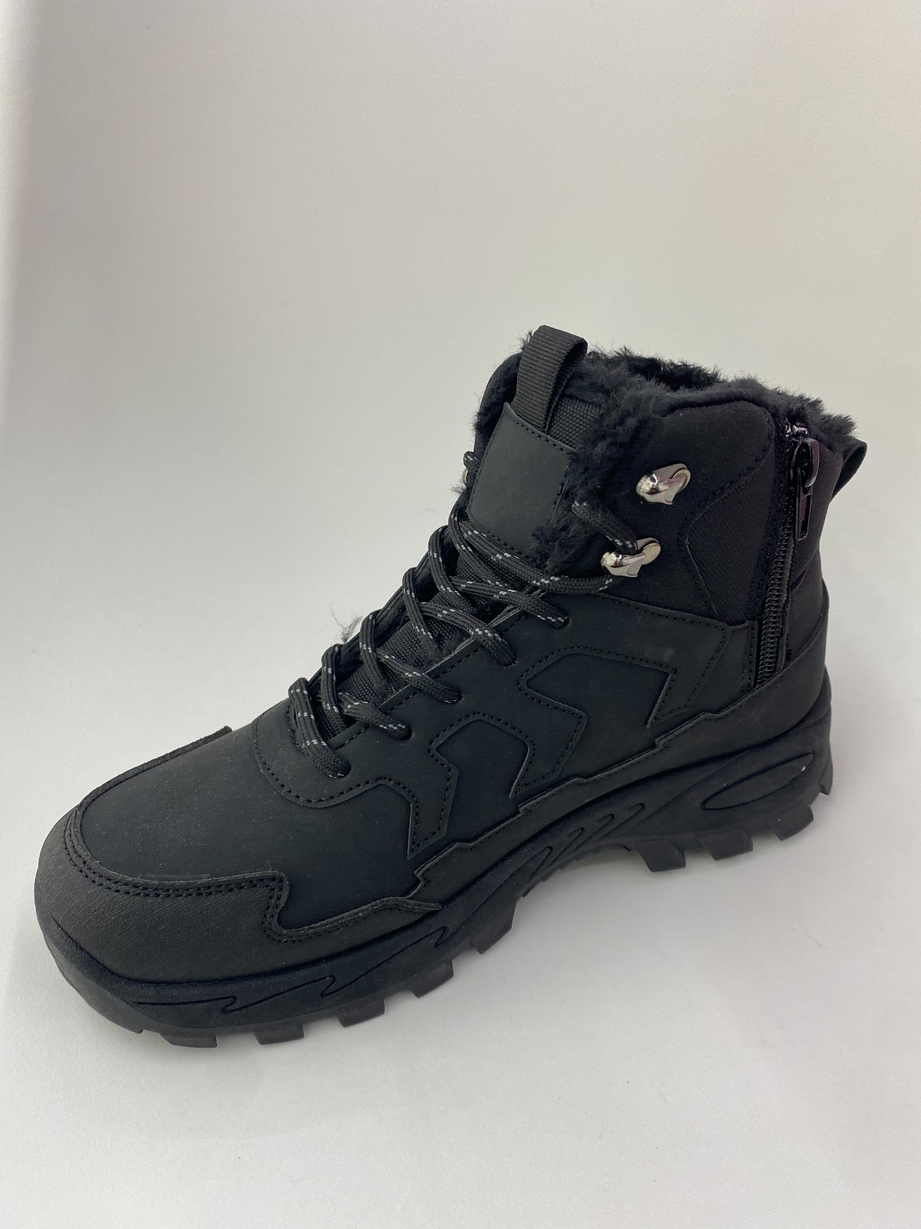 Black winter sports hiking boots, outdoor anti-slip, warm, waterproof and breathable women's shoes details Picture