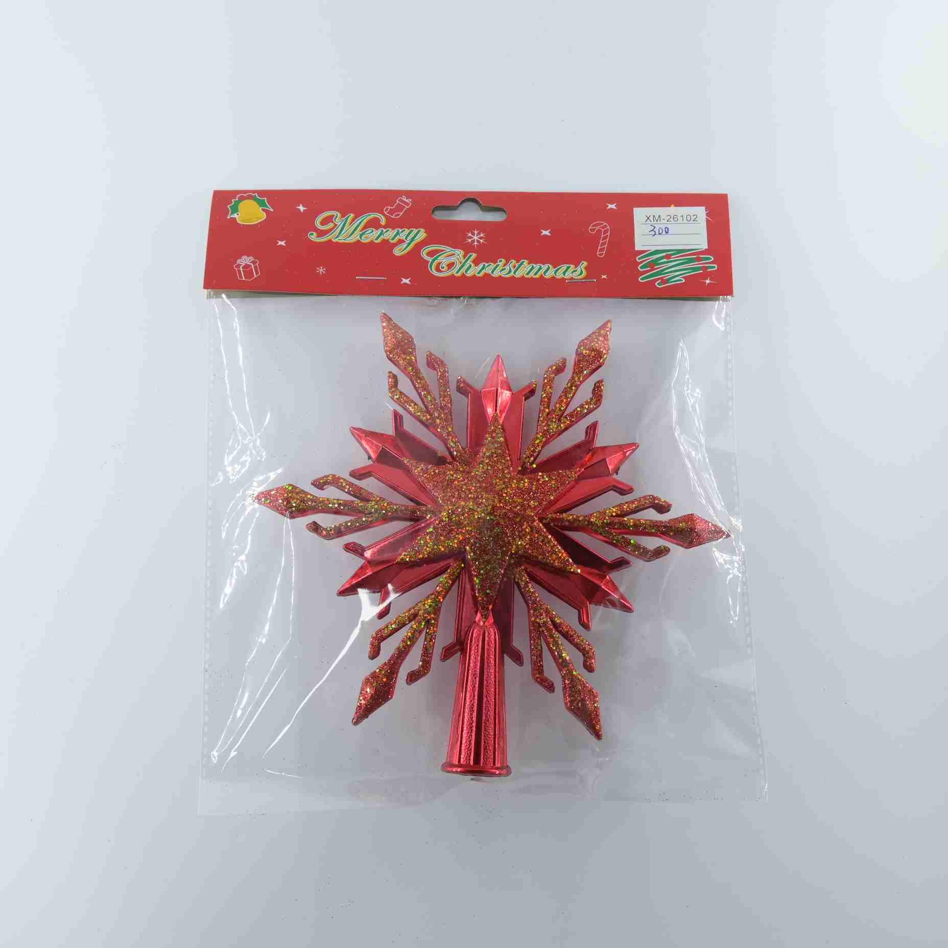 20CM Christmas plastic electroplated painted and powder-sprinkled hexagonal tree top star Christmas tree decoration