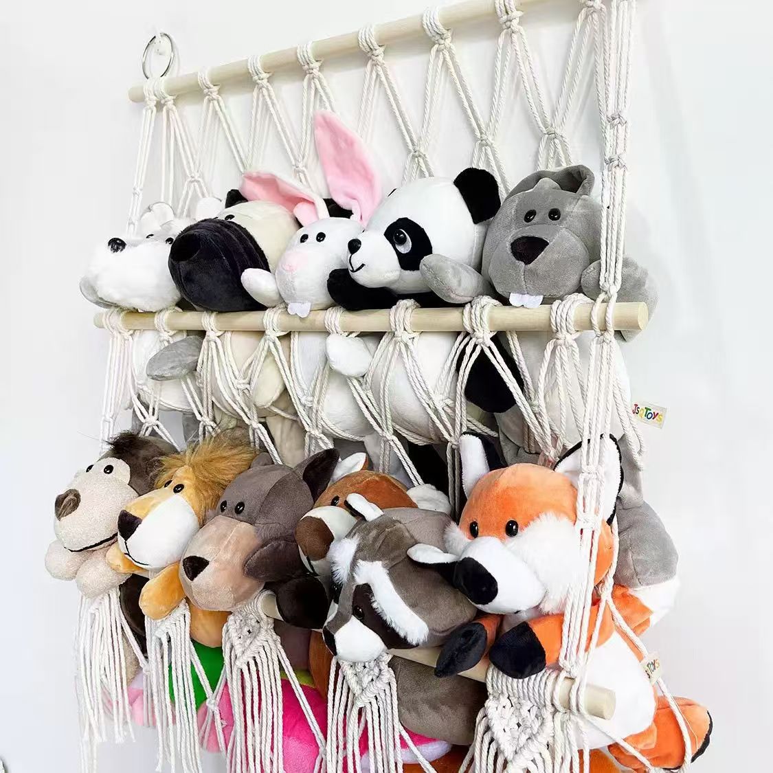 Simple doll storage rack, hand-woven cotton rope, doll storage net bag, two-layer woven flower style, Nordic-style wall decoration, children's room, plush toy storage wonder, home soft decoration great item details Picture
