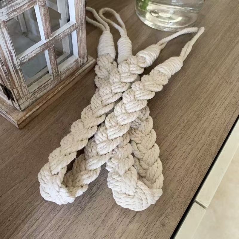 ins hot-selling simple Nordic style cotton and linen rope curtain ties, hand-woven, natural wood color curtain storage ties, versatile ties, lanyards, great for soft furnishings in living rooms and bedrooms, practical and beautiful curtain accessories details Picture