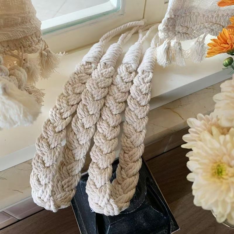 ins hot-selling simple Nordic style cotton and linen rope curtain ties, hand-woven, natural wood color curtain storage ties, versatile ties, lanyards, great for soft furnishings in living rooms and bedrooms, practical and beautiful curtain accessories Specification image