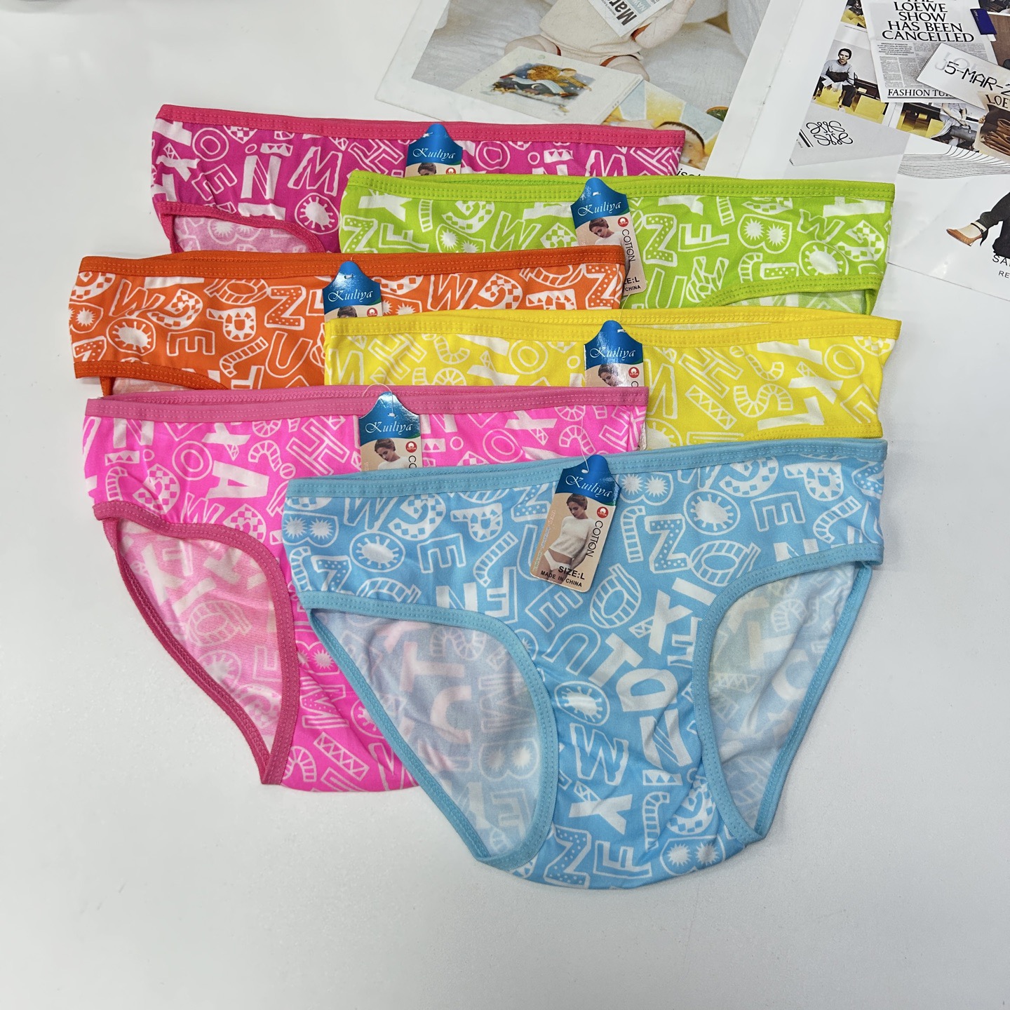 DD-603#L size mixed-color women's underwear, women's letter printed triangle pants, sexy milk silk underwear, export to Africa, QNI Item Picture