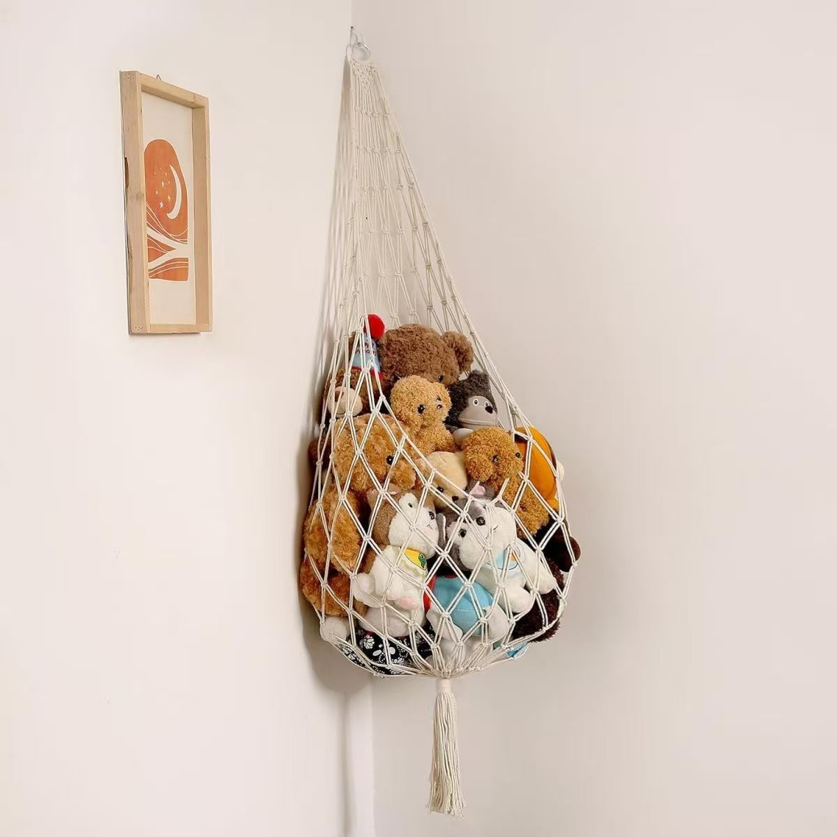 Hand-woven plush toy storage net bag, cotton rope, hammock hanging bag, children's room toy storage wonder, Bohemian-style wall decoration, great home storage items