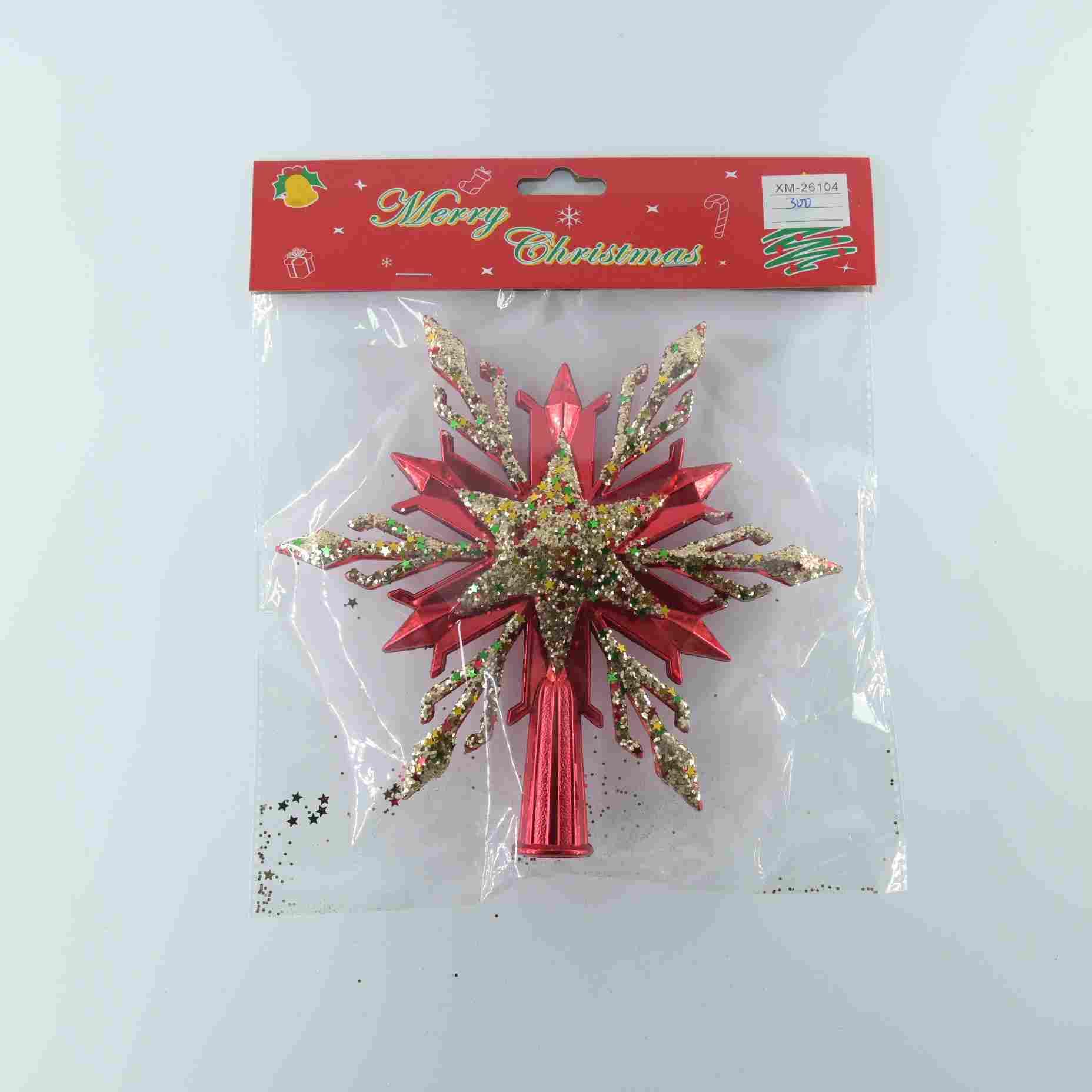 20CM Christmas plastic electroplated painted and powder-sprinkled hexagonal tree top star Christmas tree decoration Specification image