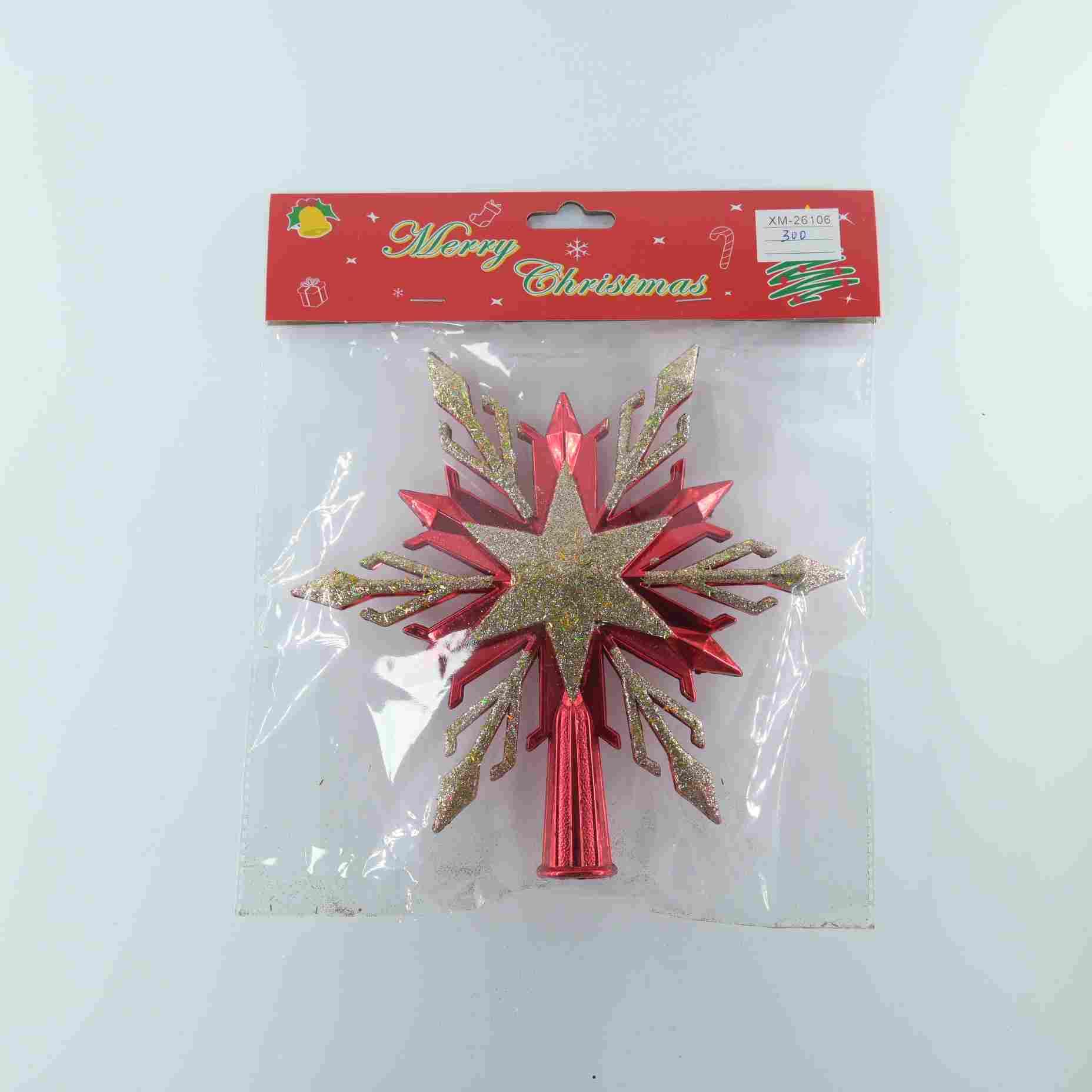 20CM Christmas plastic electroplated painted and powder-sprinkled hexagonal tree top star Christmas tree decoration Item Picture