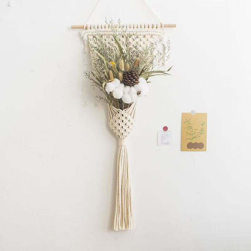 Hand-woven tapestries, dried flowers, wall decorations, ins style, simple wall hangings, cotton rope weaving, artistic and fresh style, bedroom, living room, background wall soft furnishings, homestay, photo atmosphere, and good decoration items Specification image