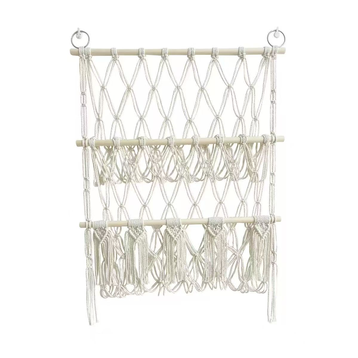 Simple doll storage rack, hand-woven cotton rope, doll storage net bag, two-layer woven flower style, Nordic-style wall decoration, children's room, plush toy storage wonder, home soft decoration great item Item Picture