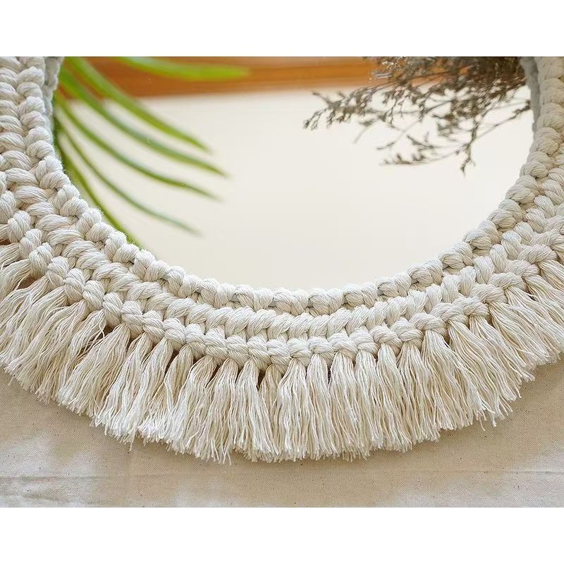 Nordic-style hand-woven tapestries, makeup mirrors, homestay entrance, bedside, wall decoration mirrors, creative cotton rope wall hanging mirrors, hotel bedroom soft furnishings, atmosphere ornaments, simple and light luxury home decorations details Picture